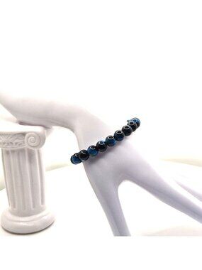 Men's Stretch Bracelet With Polished Deep Blue And Black Beads Minimalist Style